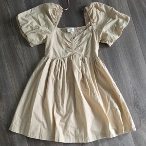 Boheme Beige Puff Sleeve Midi Dress